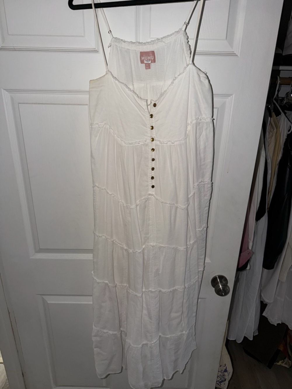 Show Me Your MuMu Cream Tiered Button-Front Maxi Dress